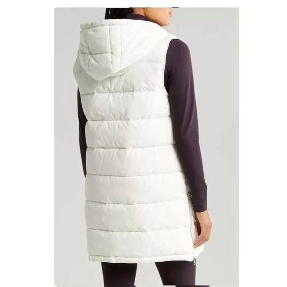 NEW with defects Zella Long Hooded Puffer Vest In Ivory Egret Size M #2918 - Picture 2 of 9